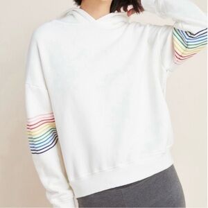 Sundry Women's Rainbow Stripe Pullover Campus Hoodie Sweatshirt Size M